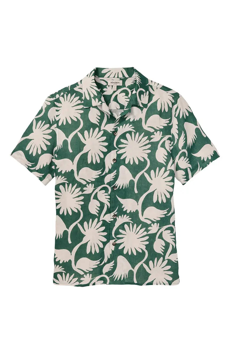 Bonobos Linen Riviera Shirt - Green Champally Floral