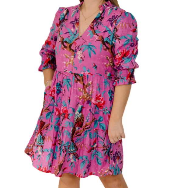 Charleston Shoe Co. Alexis Dress - Fuschia Bird