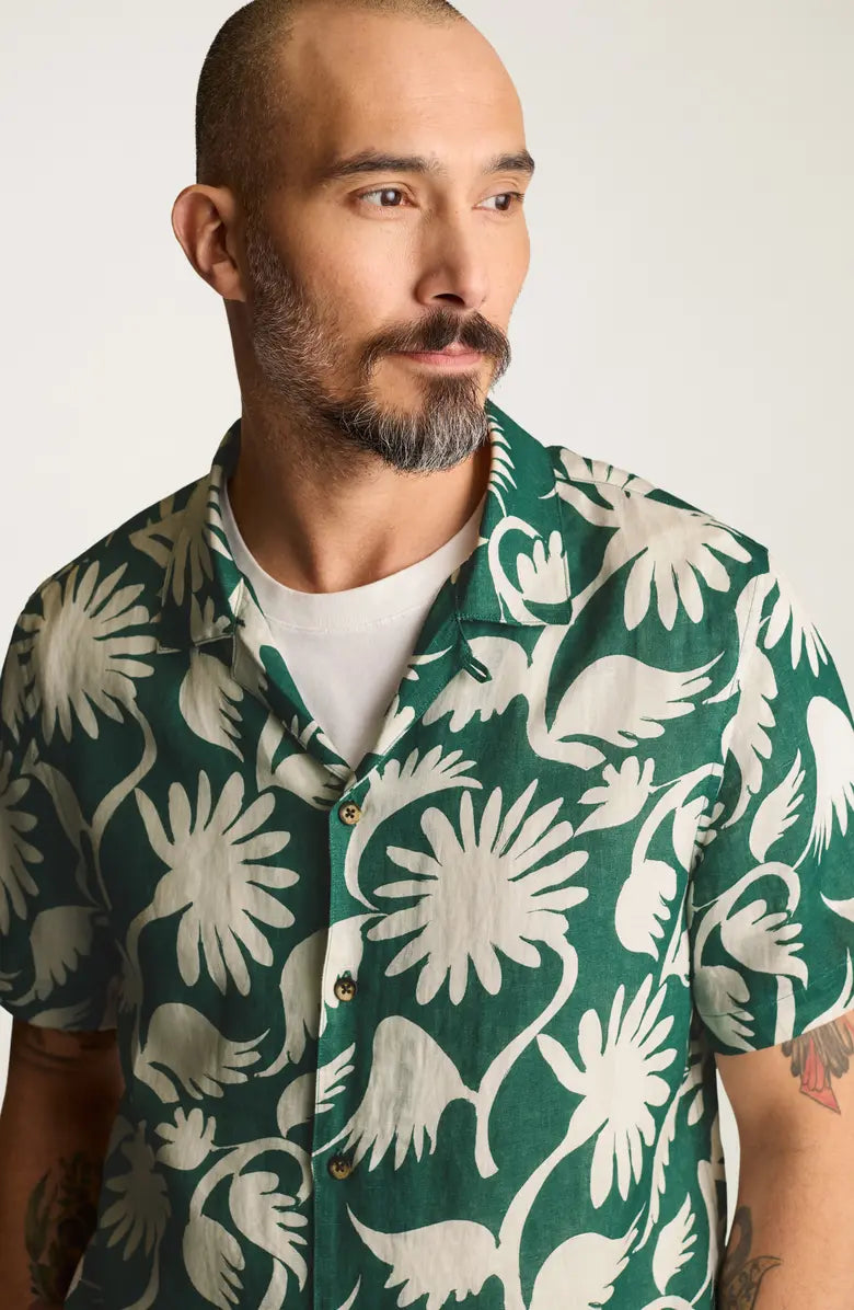 Bonobos Linen Riviera Shirt - Green Champally Floral
