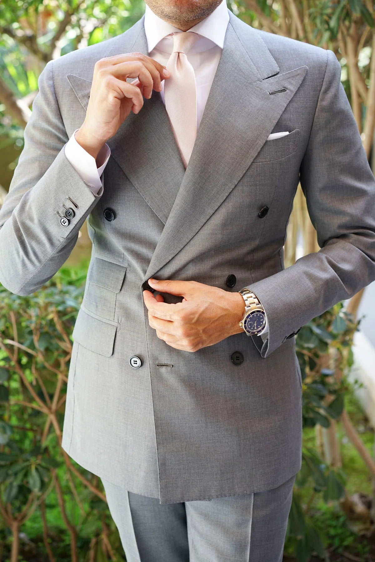 OTAA Men's Skinny Tie - Blush Pink Herringbone