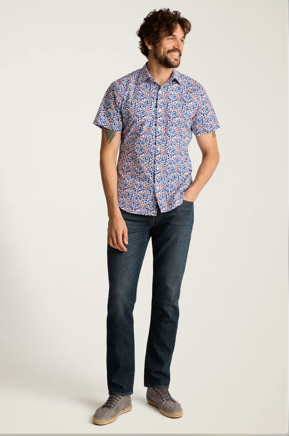 Bonobos Riviera Shirt - Red Blue floral Scatter