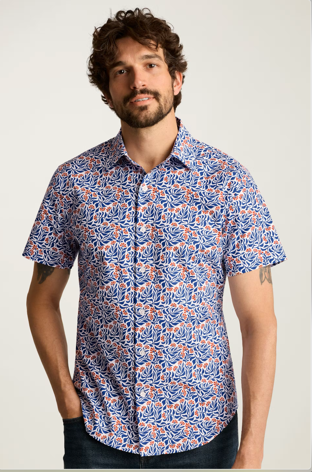 Bonobos Riviera Shirt - Red Blue floral Scatter