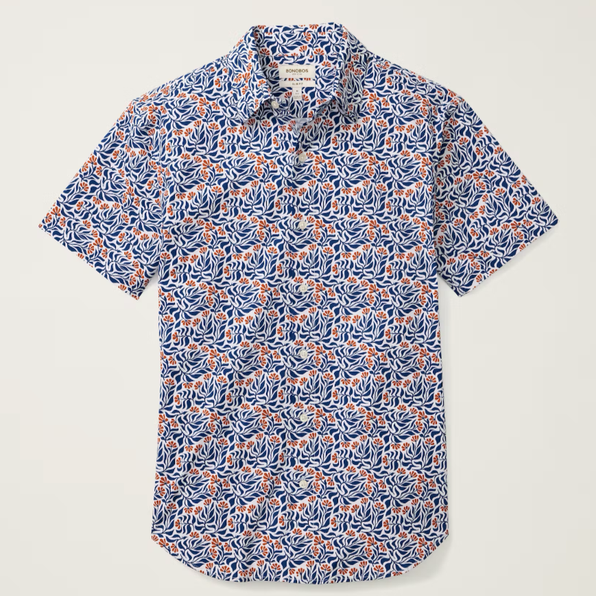 Bonobos Riviera Shirt - Red Blue floral Scatter