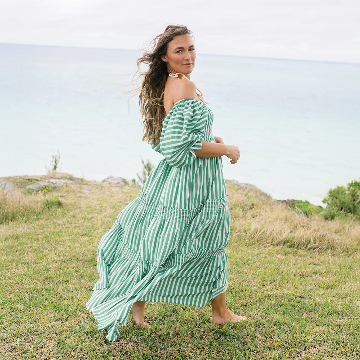 Sunshine Tienda Green & White Tula Dress