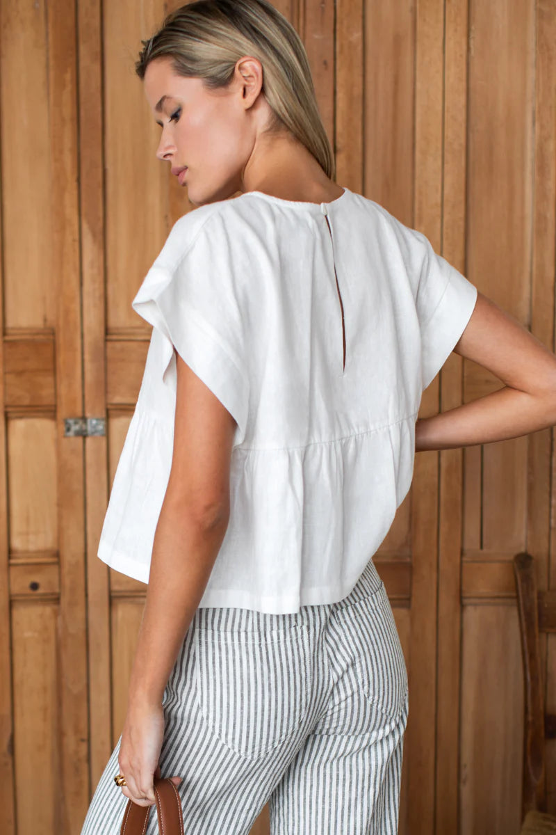 Emerson Fry Dolman Peplum Linen Top - Ivory