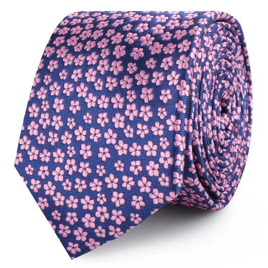 OTAA Men's Skinny Tie - Pink Plum Blossom Floral