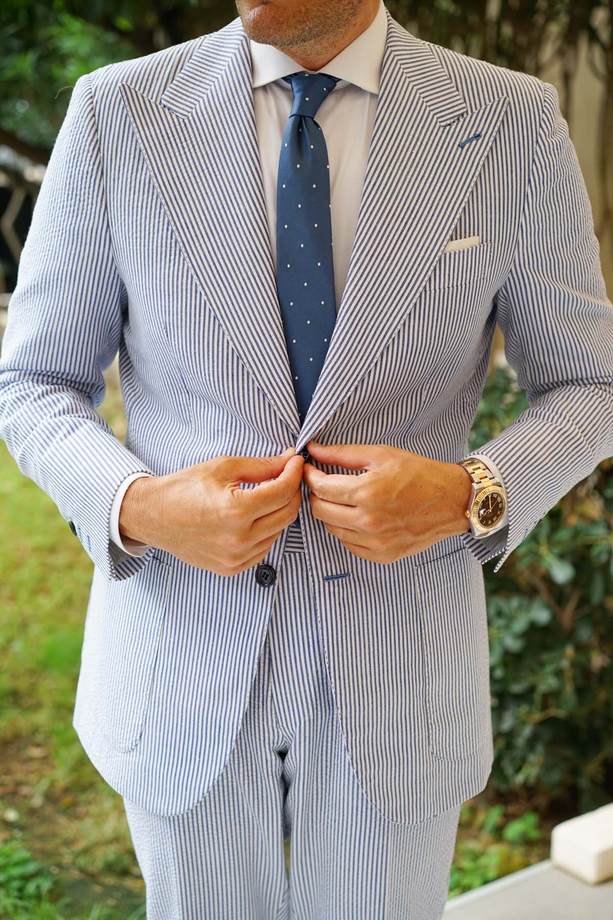 OTAA Men's Skinny Tie - Prussian Polka Dots