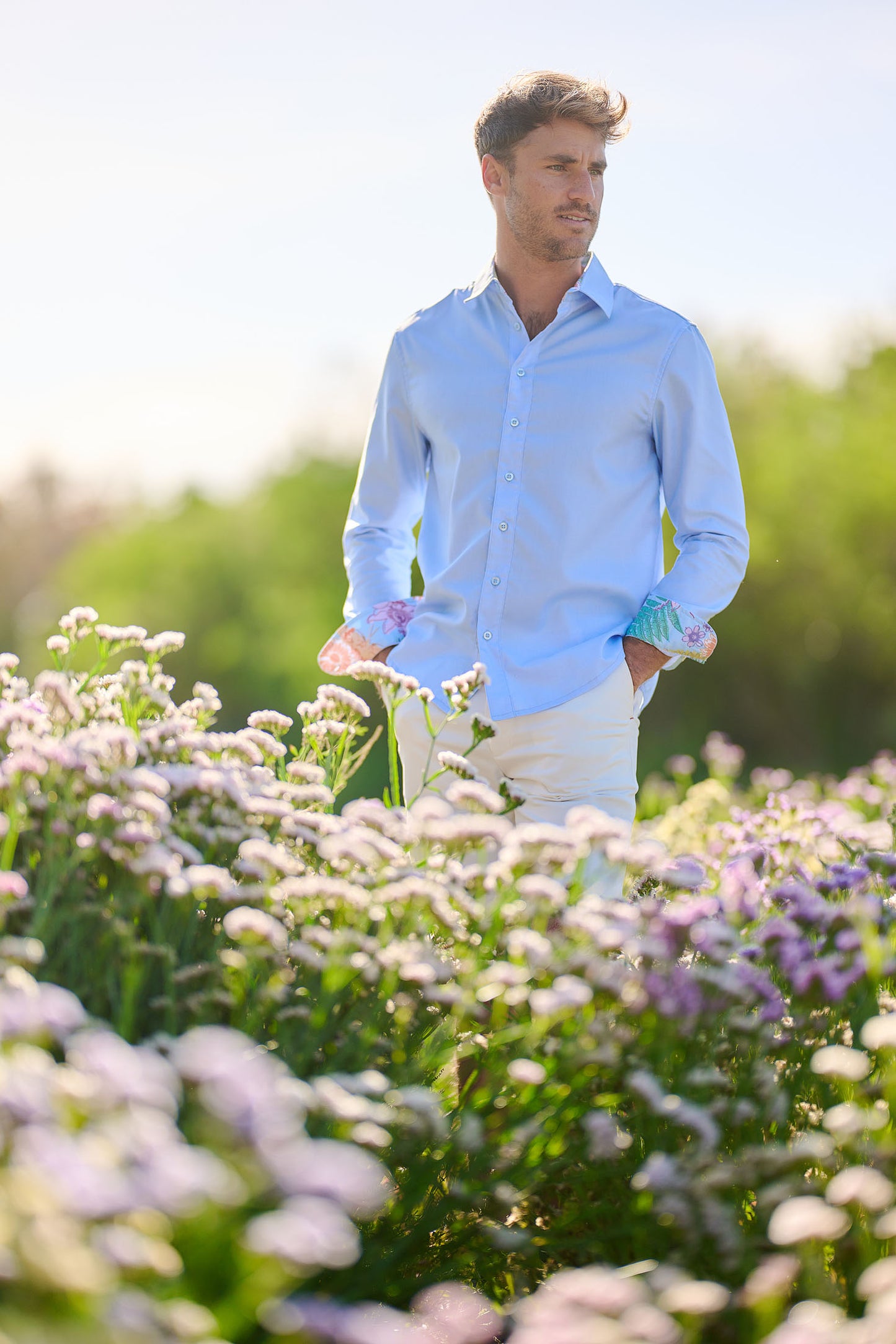 TABS Men's Button Down Casual Shirt - Bluebird