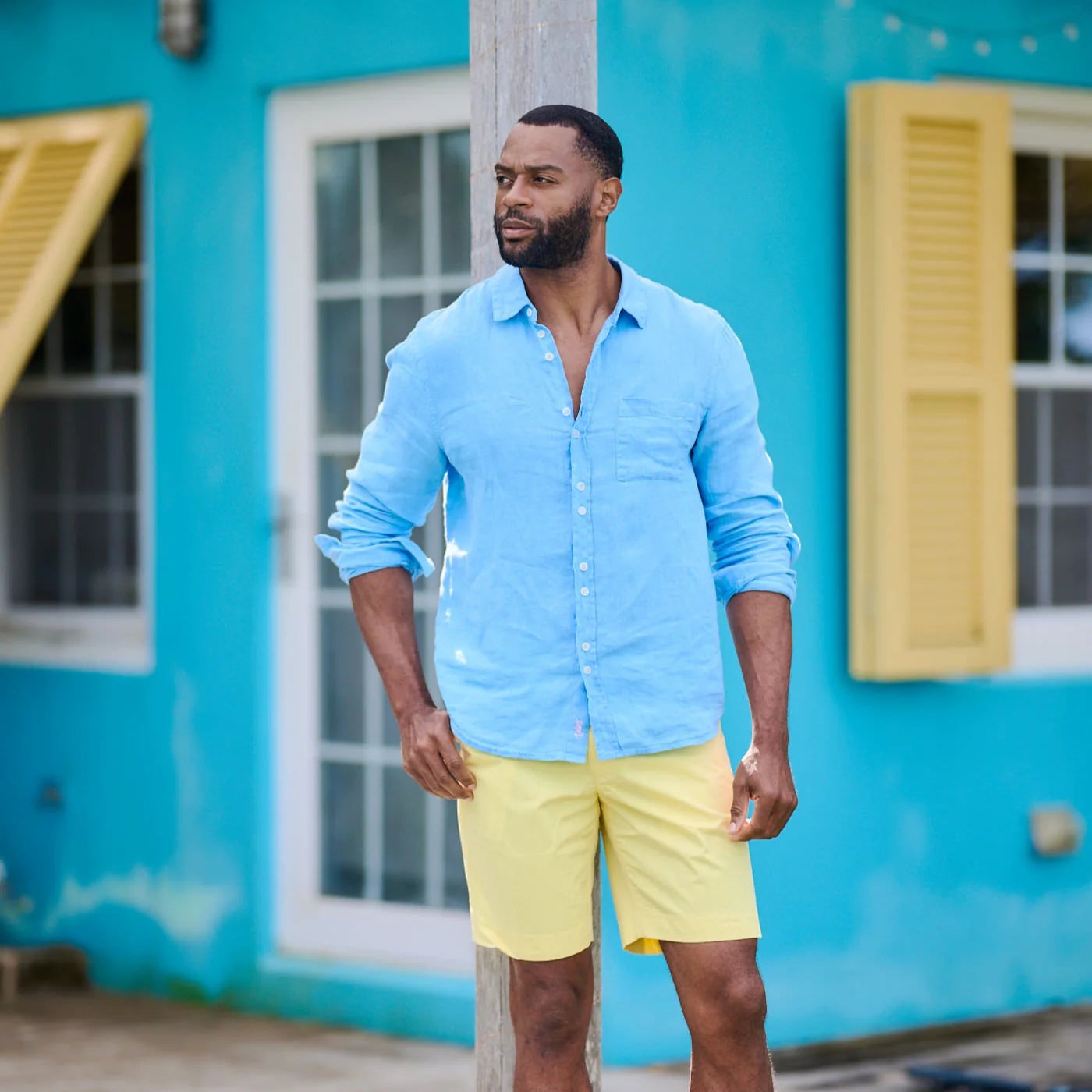 TABS Men's Long Sleeve Linen Shirt - Ocean Blue