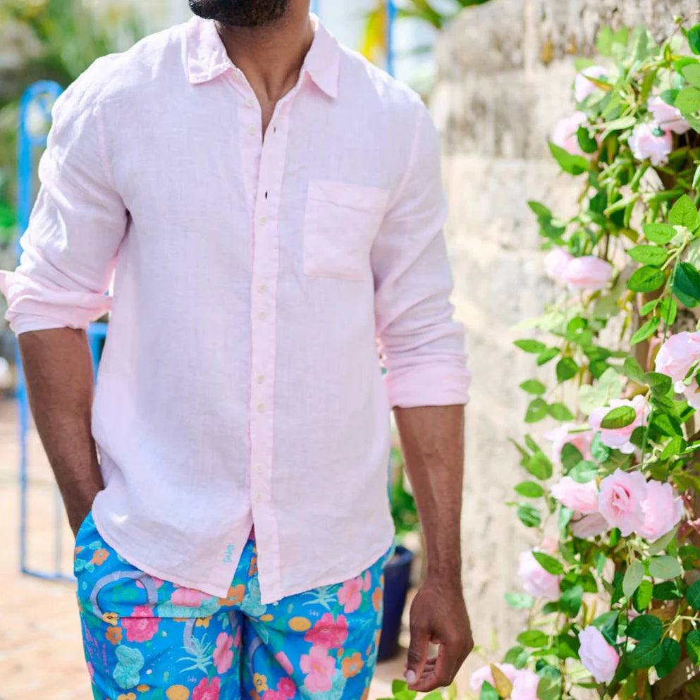 TABS Men's Long Sleeve Linen Shirt - Princess Pink