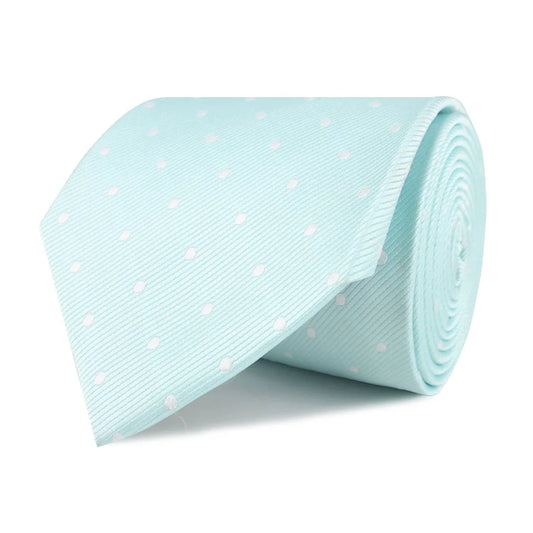 OTAA Men's Skinny Tie - Mint Blue With White Polka Dots