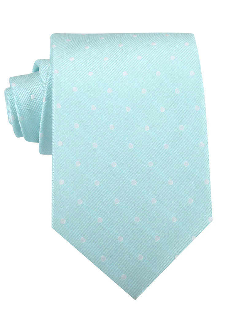 OTAA Men's Skinny Tie - Mint Blue With White Polka Dots
