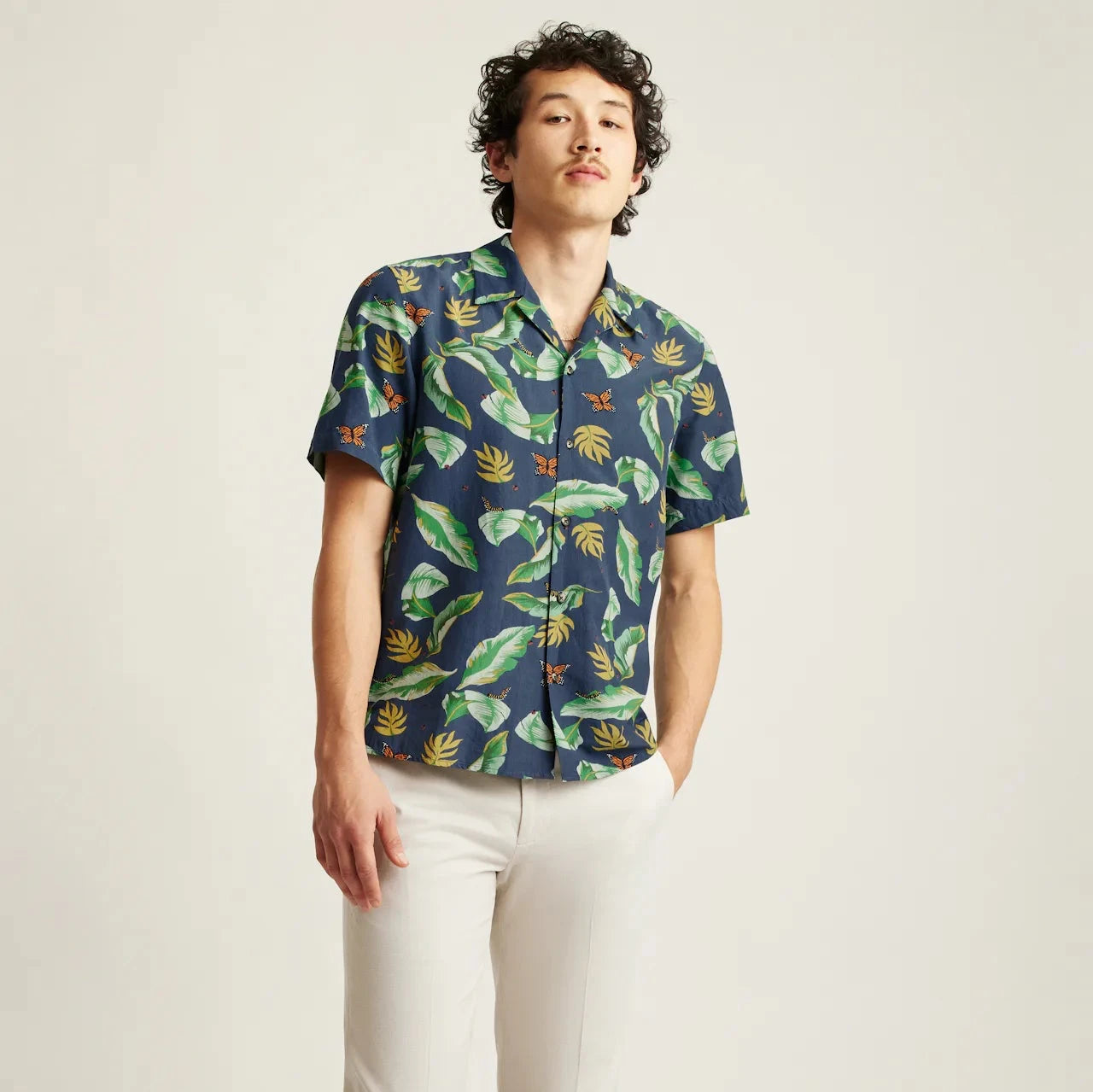 Bonobos Riviera Cabana Shirt - Navy Butterfly Garden