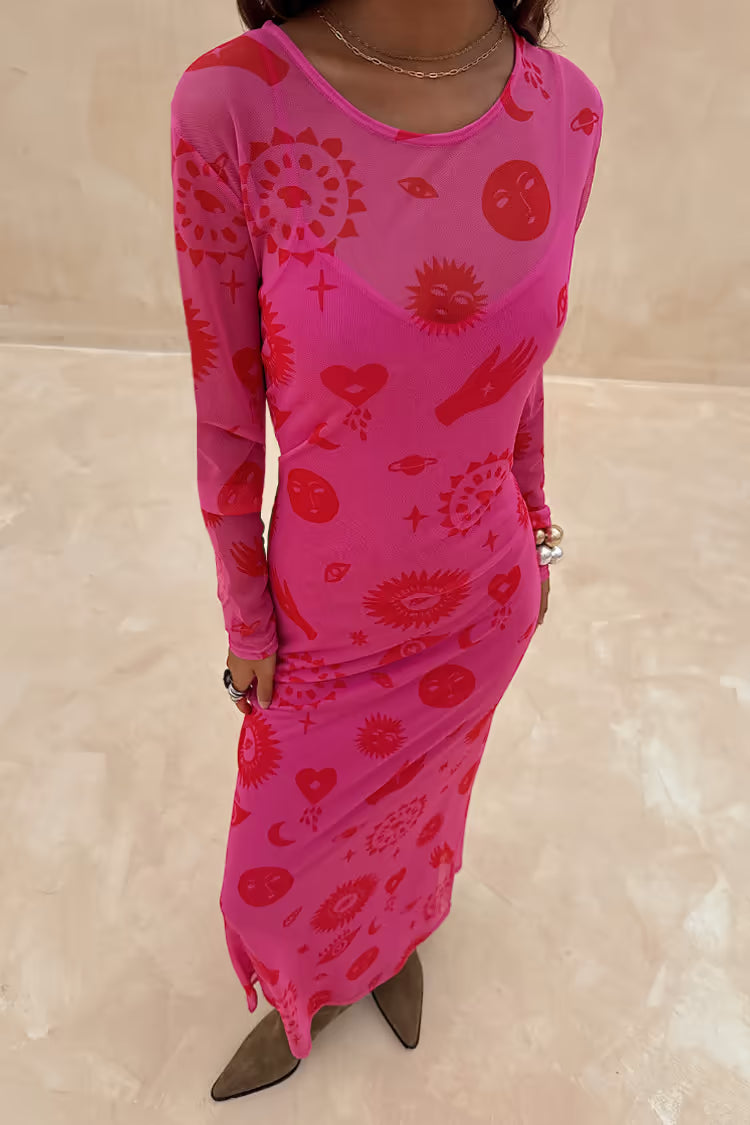 Never Fully Dressed Mesh Dress - Pink and Red Morocco