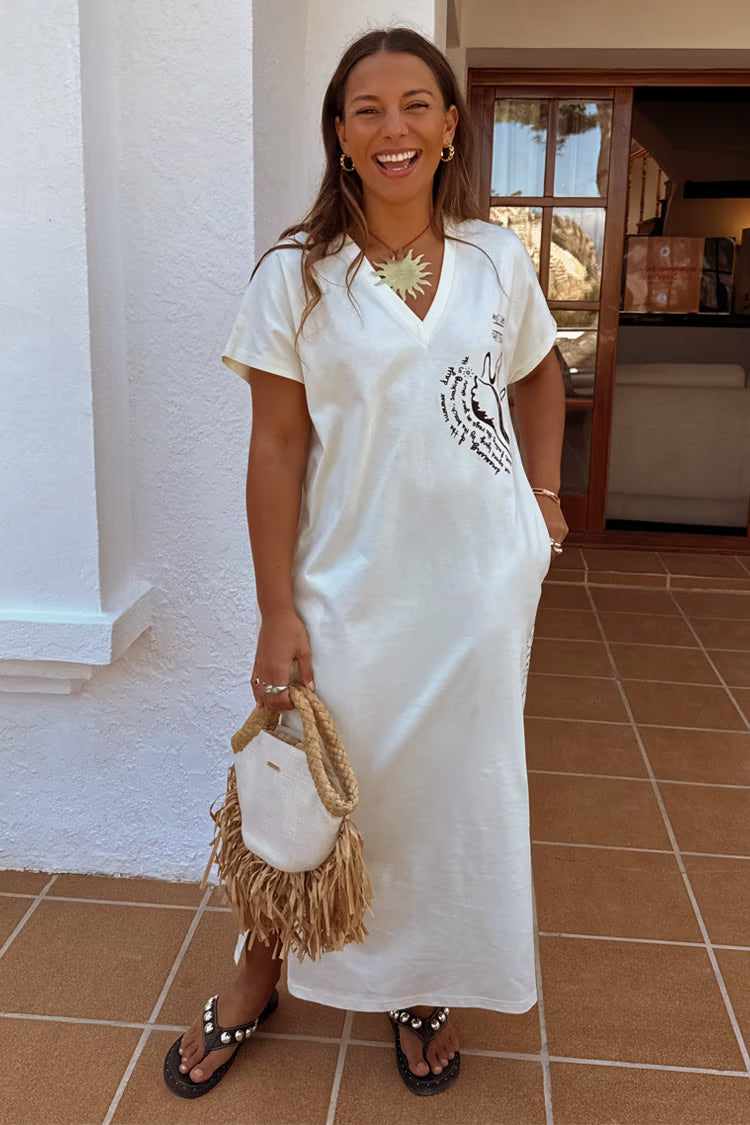 Never Fully Dressed - Cream Palma T Shirt Dress
