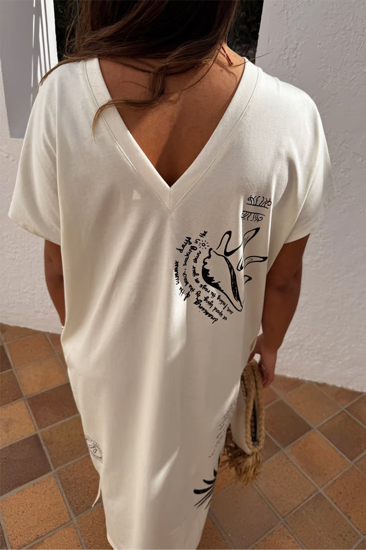 Never Fully Dressed - Cream Palma T Shirt Dress