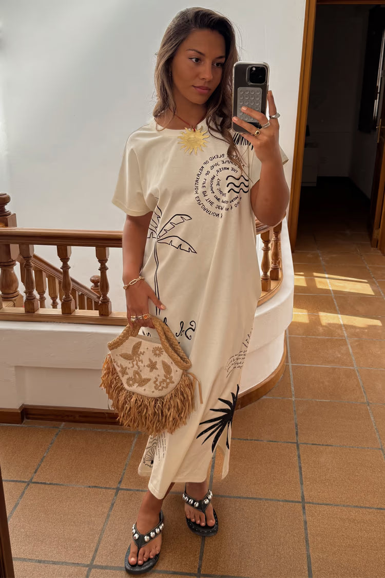 Never Fully Dressed - Cream Palma T Shirt Dress