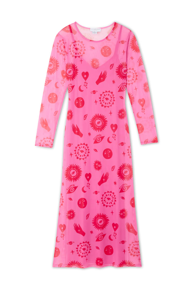 Never Fully Dressed Mesh Dress - Pink and Red Morocco