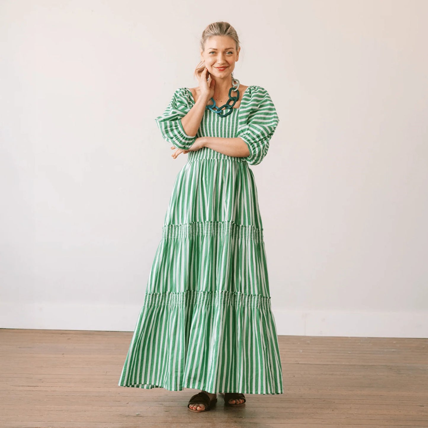 Sunshine Tienda Green & White Tula Dress