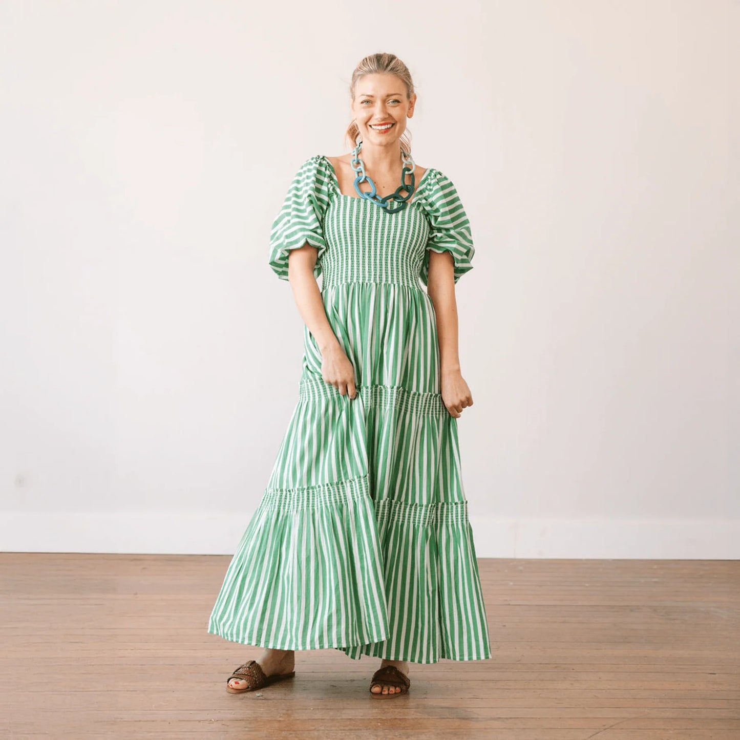 Sunshine Tienda Green & White Tula Dress