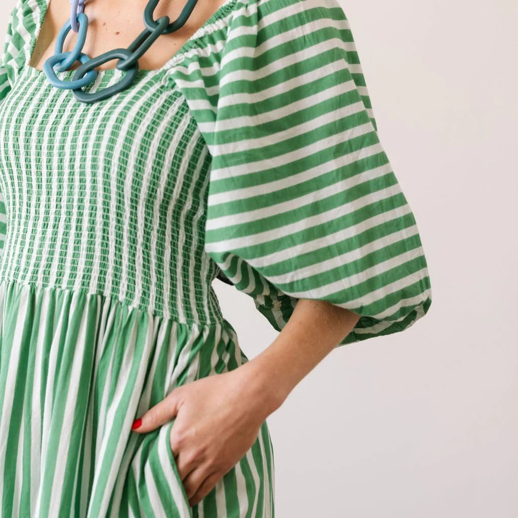 Sunshine Tienda Green & White Tula Dress