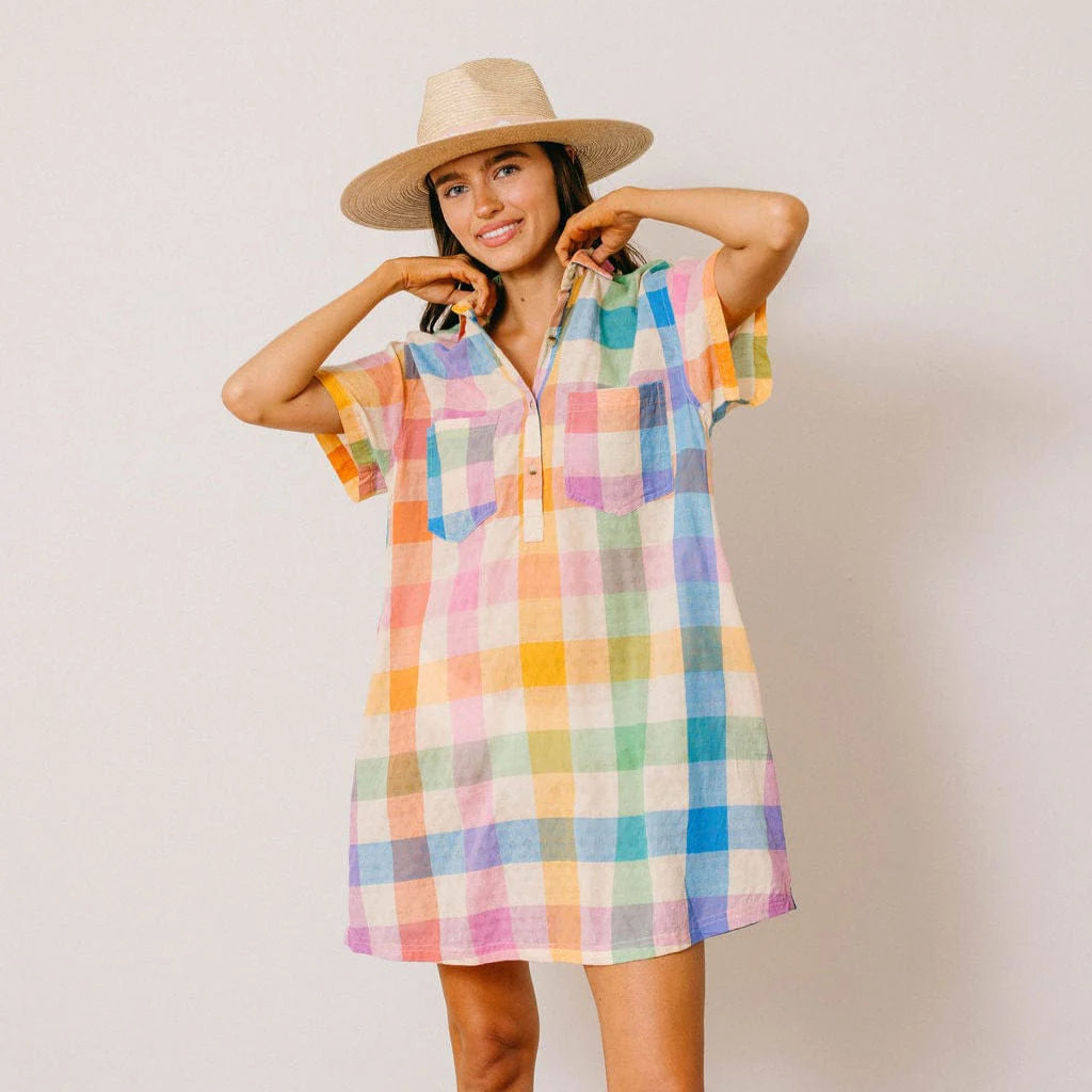 Sunshine Tienda Mini Dress - Rainbow Plaid Getaway