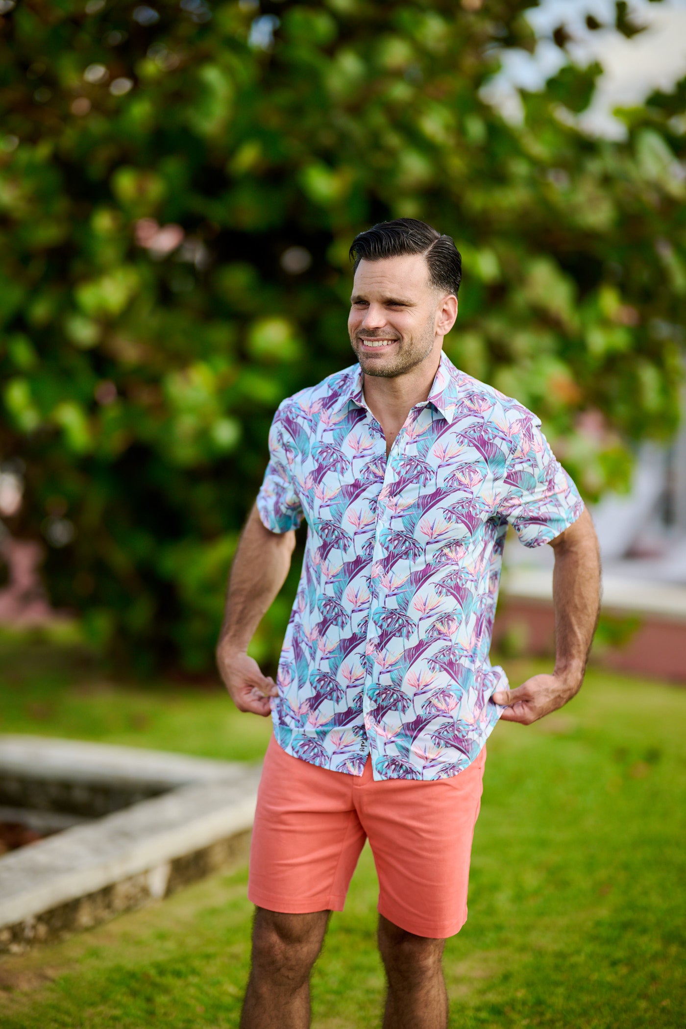 TABS Men's Short Sleeve Performance Shirt - Birds Of Paradise