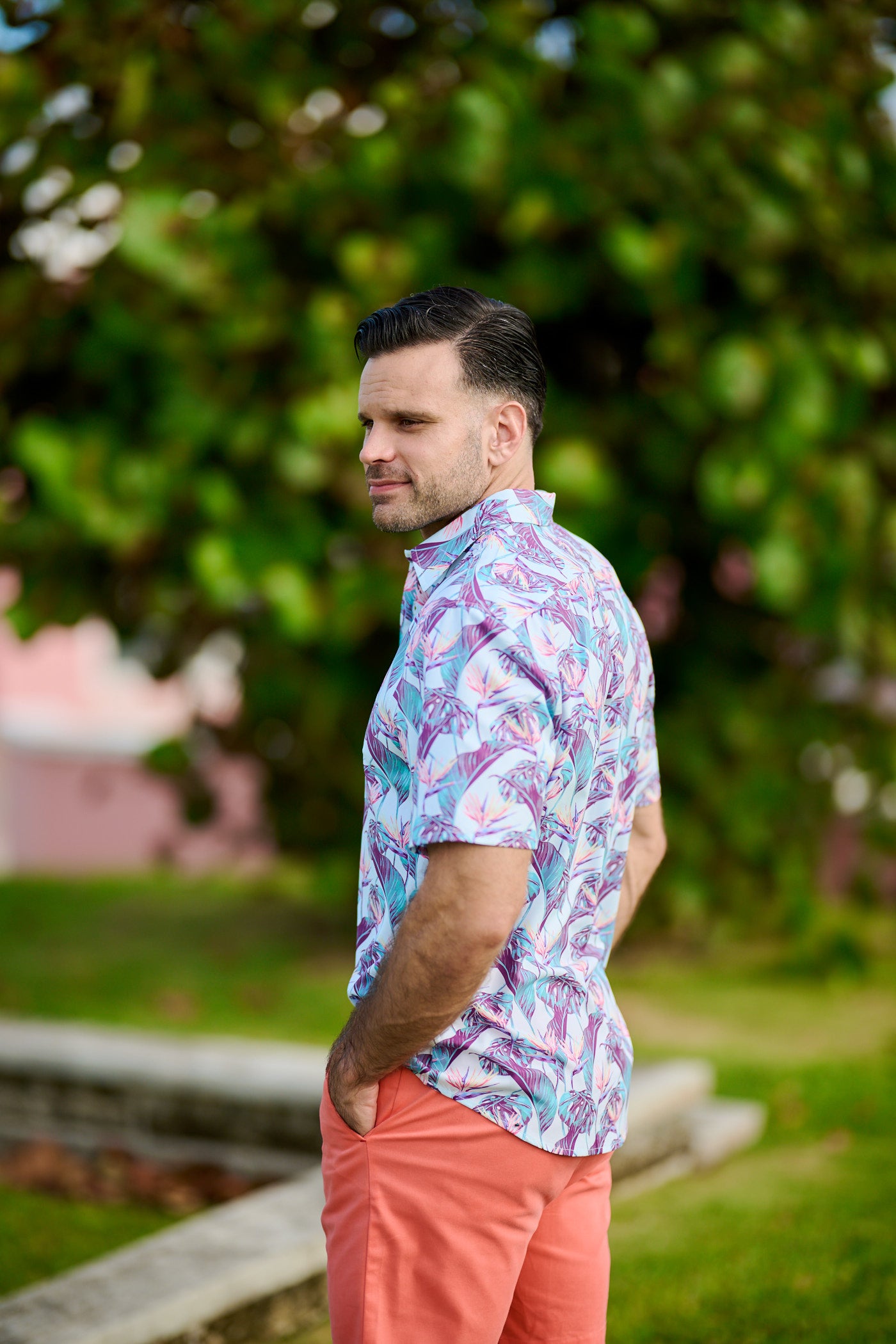 TABS Men's Short Sleeve Performance Shirt - Birds Of Paradise