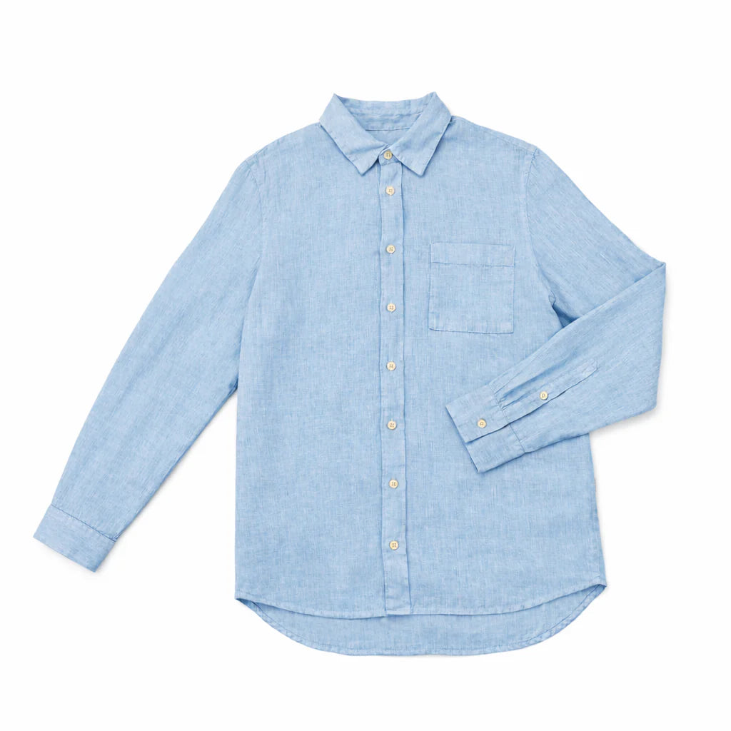 Men's Long Sleeve Linen Shirt - Blue Bird