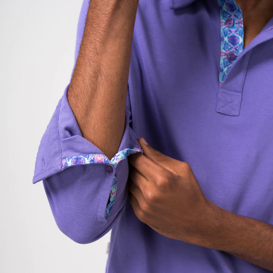 Men's Long Sleeve Cotton Polo - Bermudiana Purple