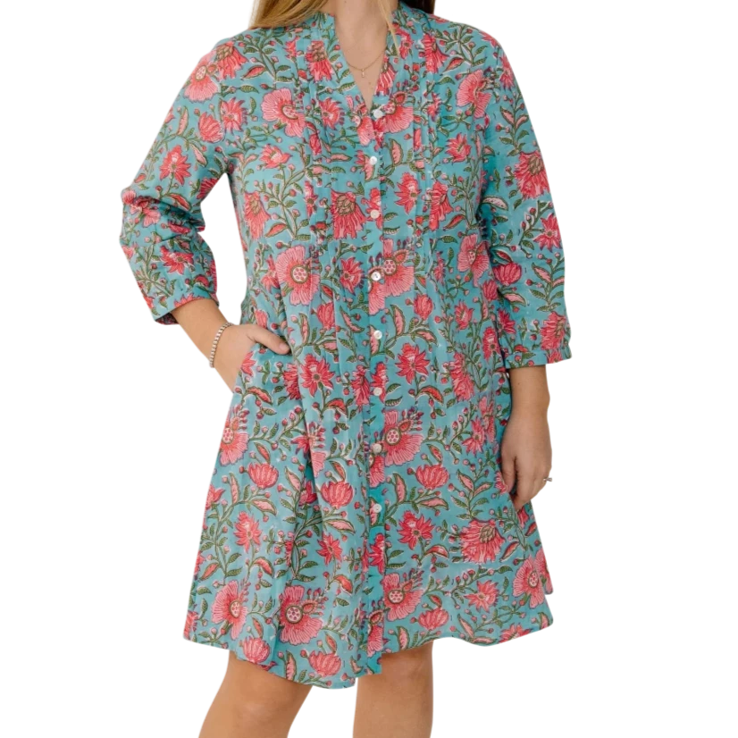 Charleston Shoe Co. Lyla Dress - Turquoise & Pink Floral