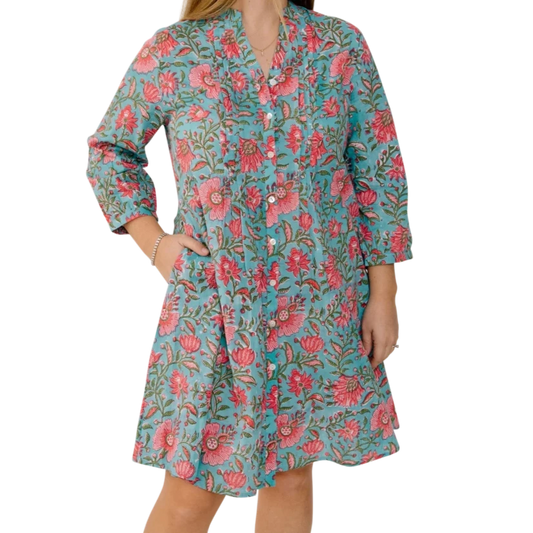 Charleston Shoe Co. Lyla Dress - Turquoise & Pink Floral