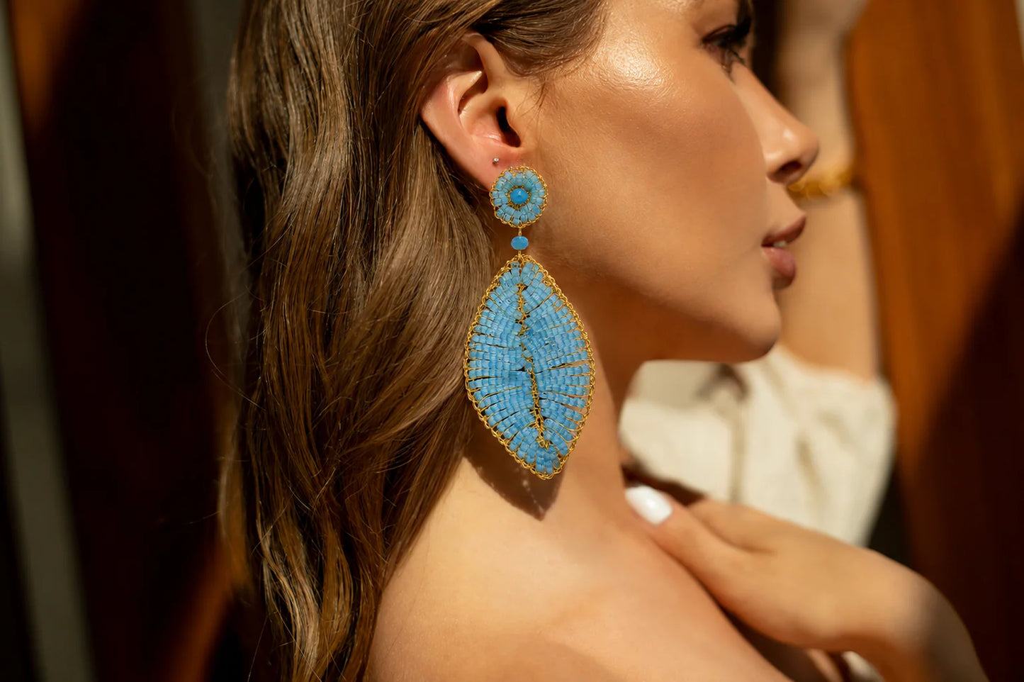 Lavish Leaf Earrings - Aqua