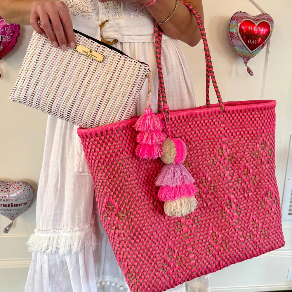 Squeeze De Citron Medium Tote - Neon Pink Blooms
