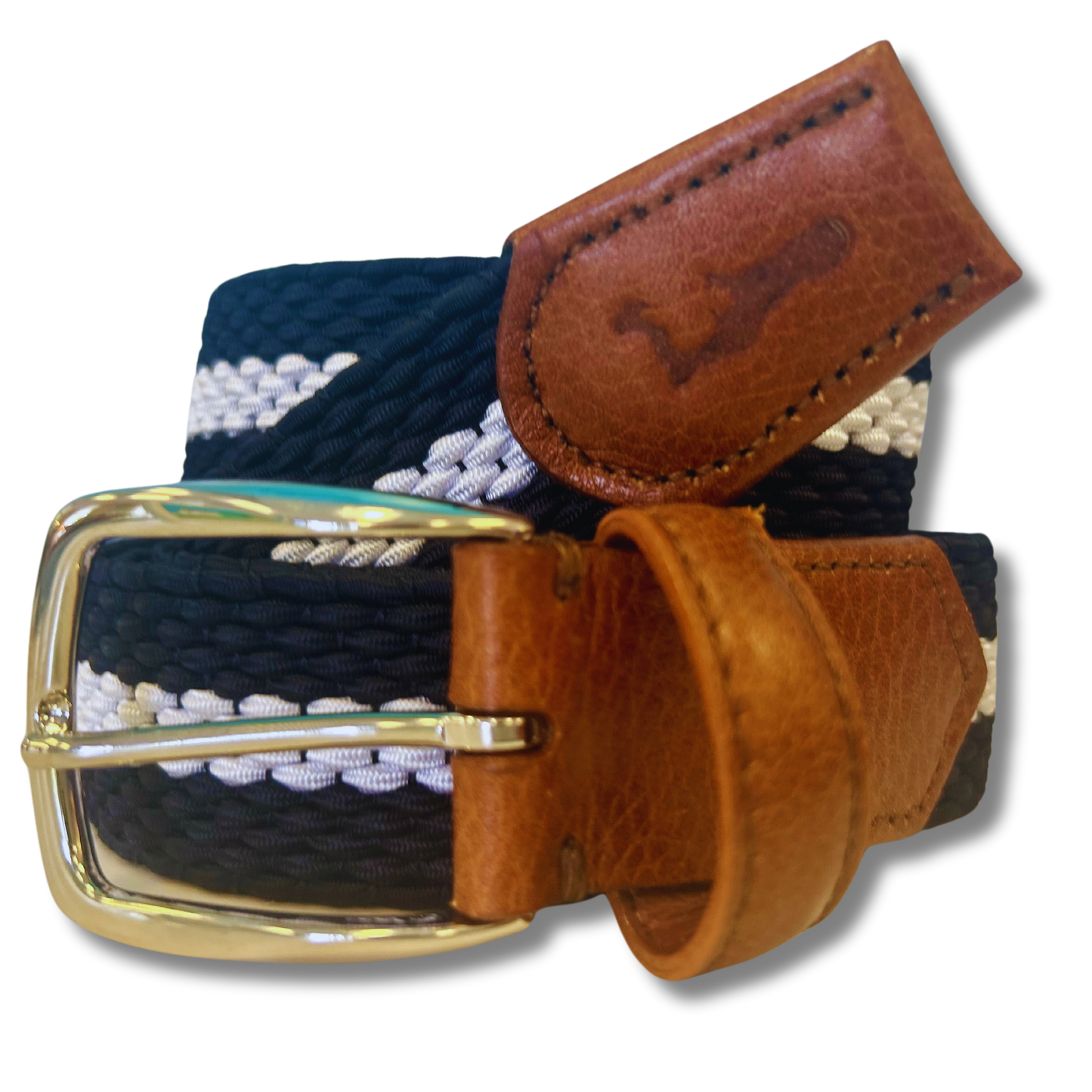 F.H. Wadsworth Elastic Stretch Belt - Navy & White Stripe