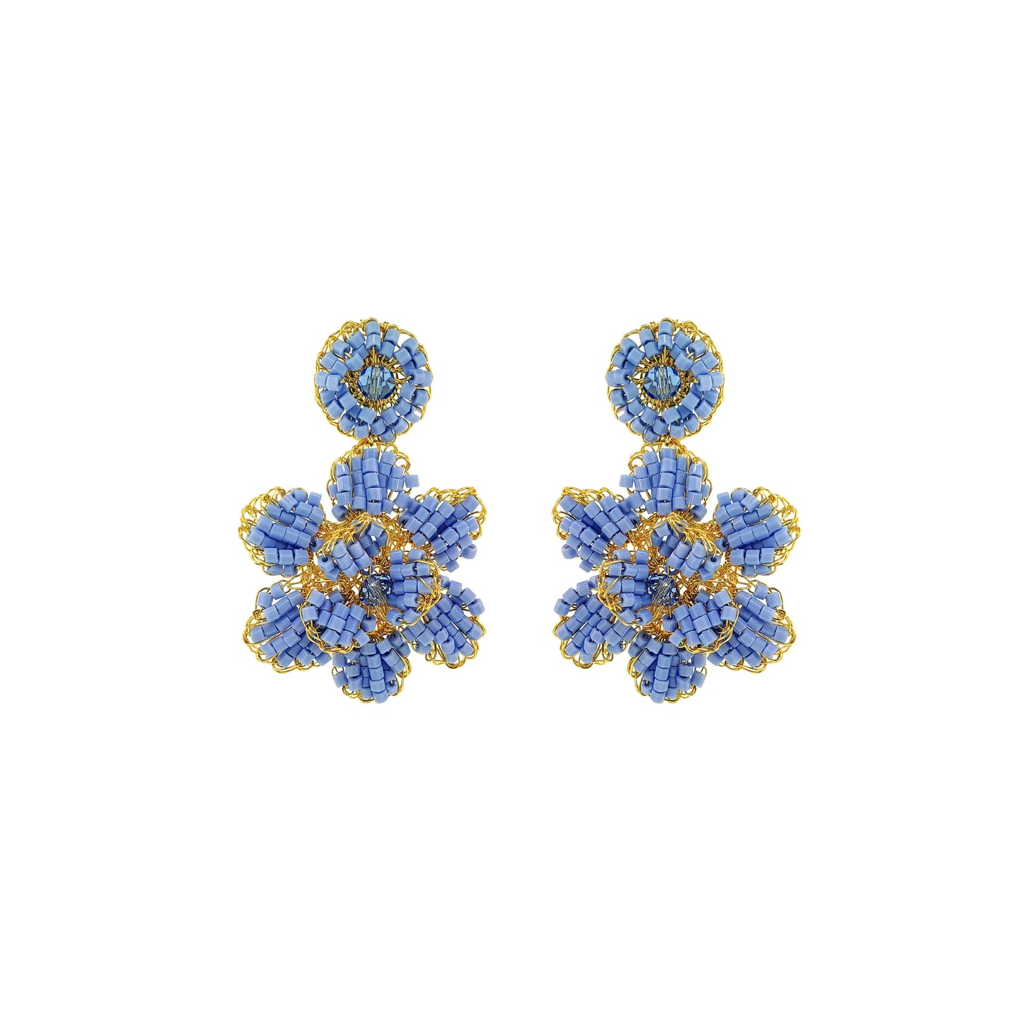 Lavish Mini Blossom Earrings - Blue