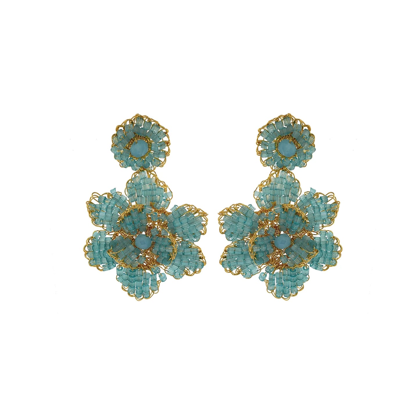 Lavish Mini Blossom Earrings - Aqua