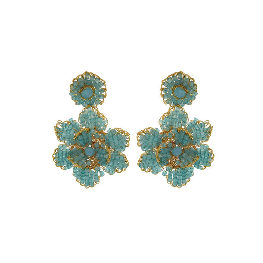 Lavish Mini Blossom Earrings - Aqua