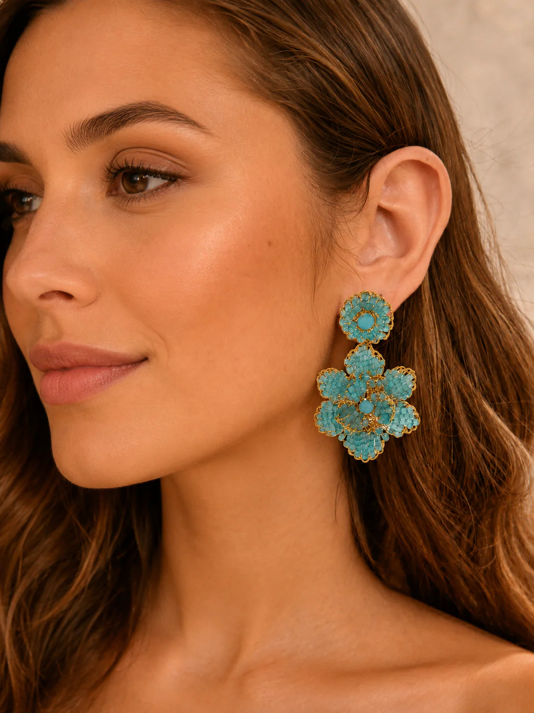 Lavish Mini Blossom Earrings - Aqua