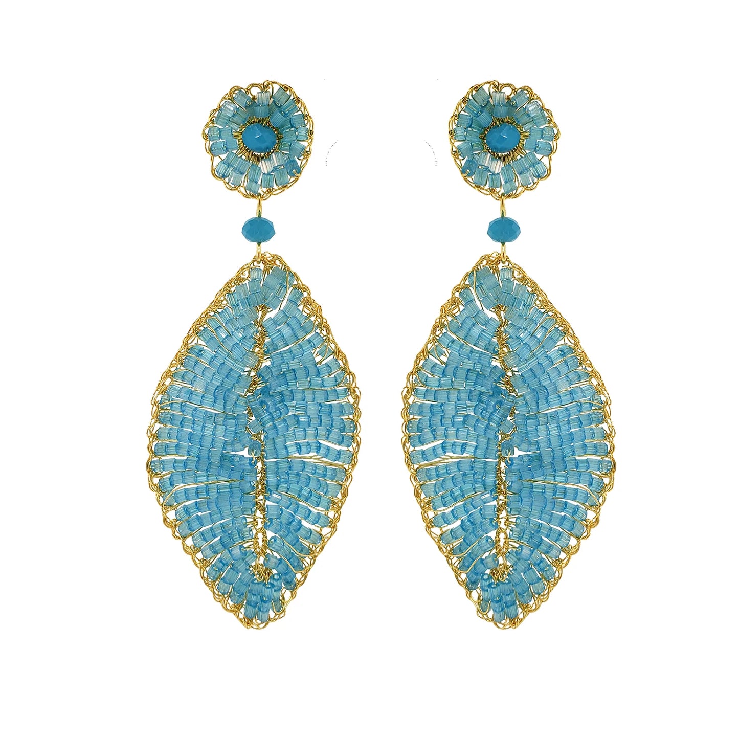 Lavish Leaf Earrings - Aqua