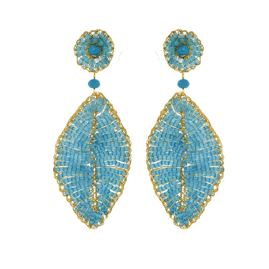 Lavish Leaf Earrings - Aqua