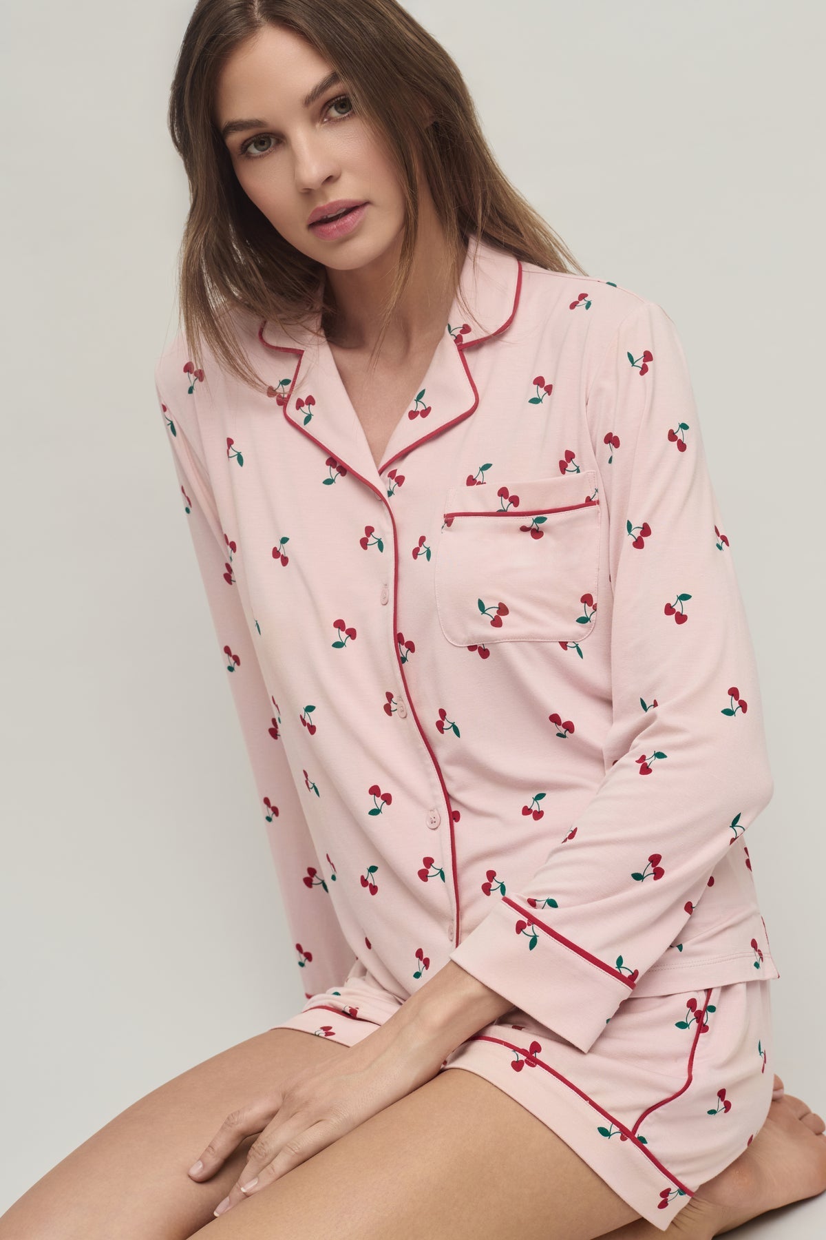 Barefoot Dreams Ultra Soft Jersey Pajama Set - Cherry