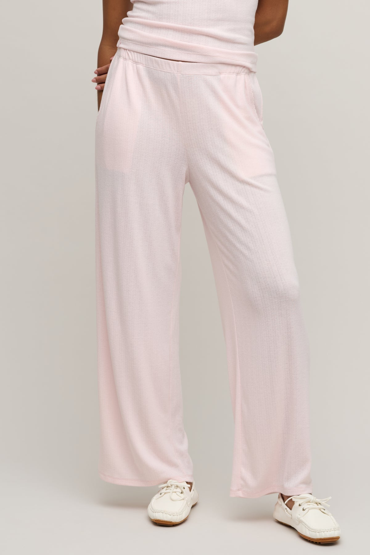 Barefoot Dreams Pointelle Rib Pant - Pink Sand