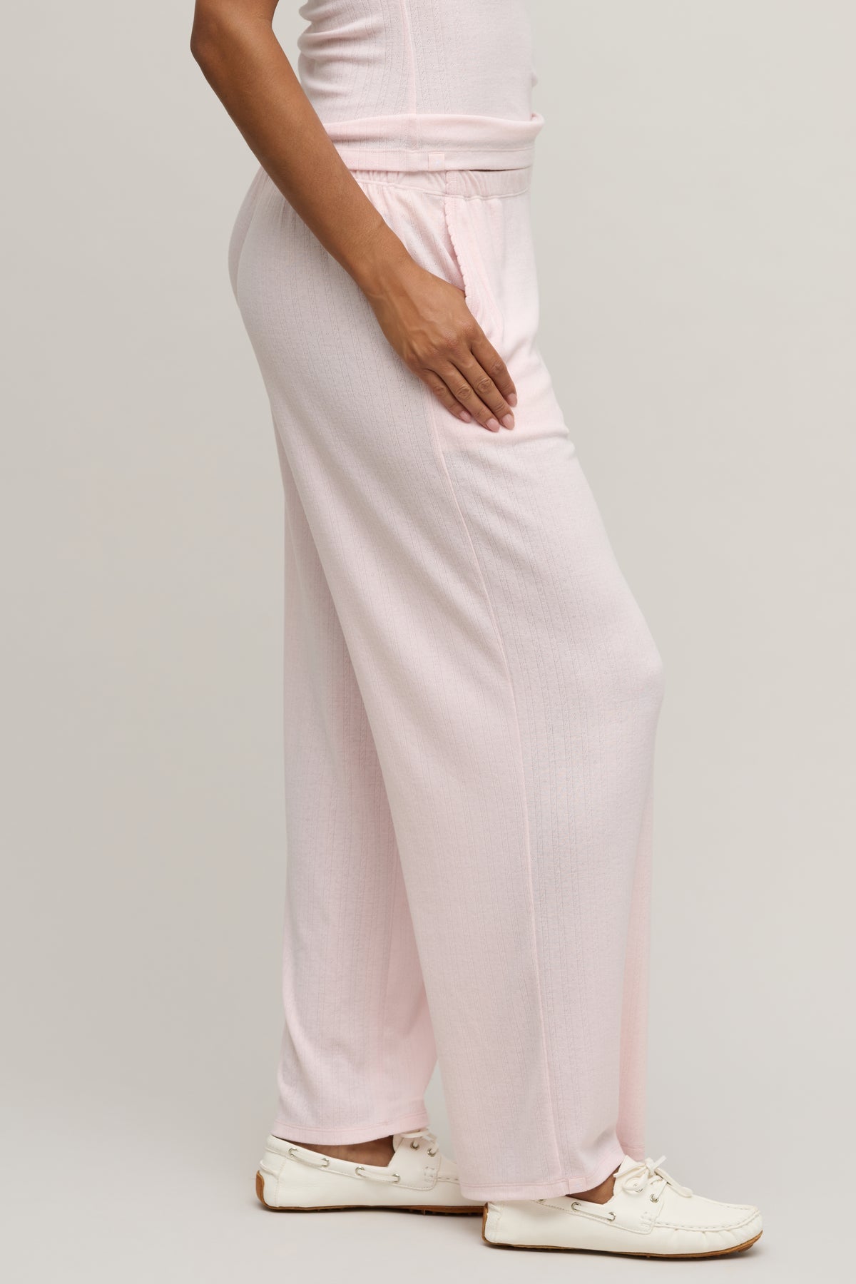 Barefoot Dreams Pointelle Rib Pant - Pink Sand