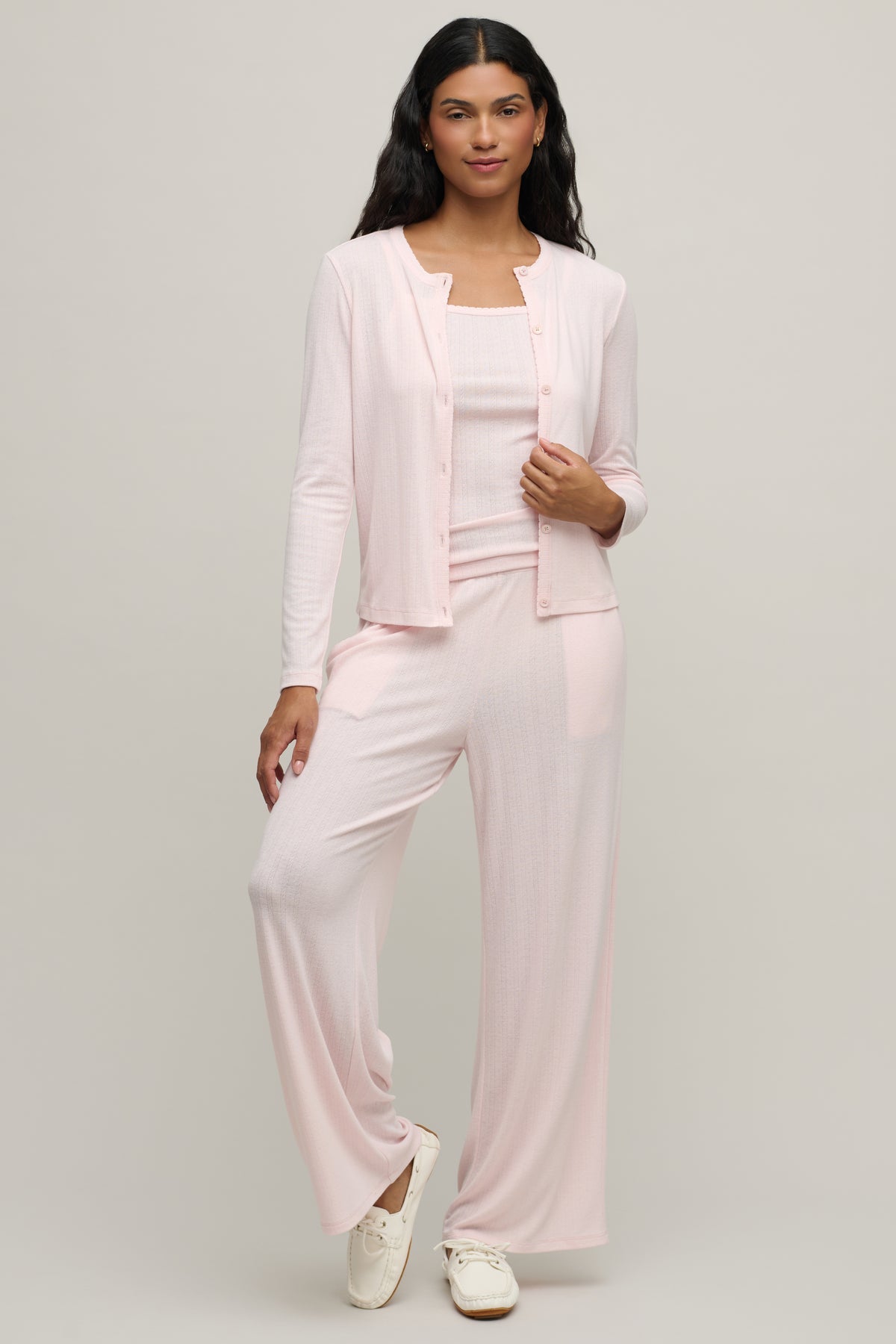 Barefoot Dreams Pointelle Rib Cardigan - Pink Sand