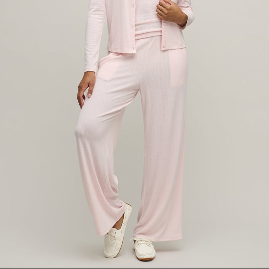 Barefoot Dreams Pointelle Rib Pant - Pink Sand