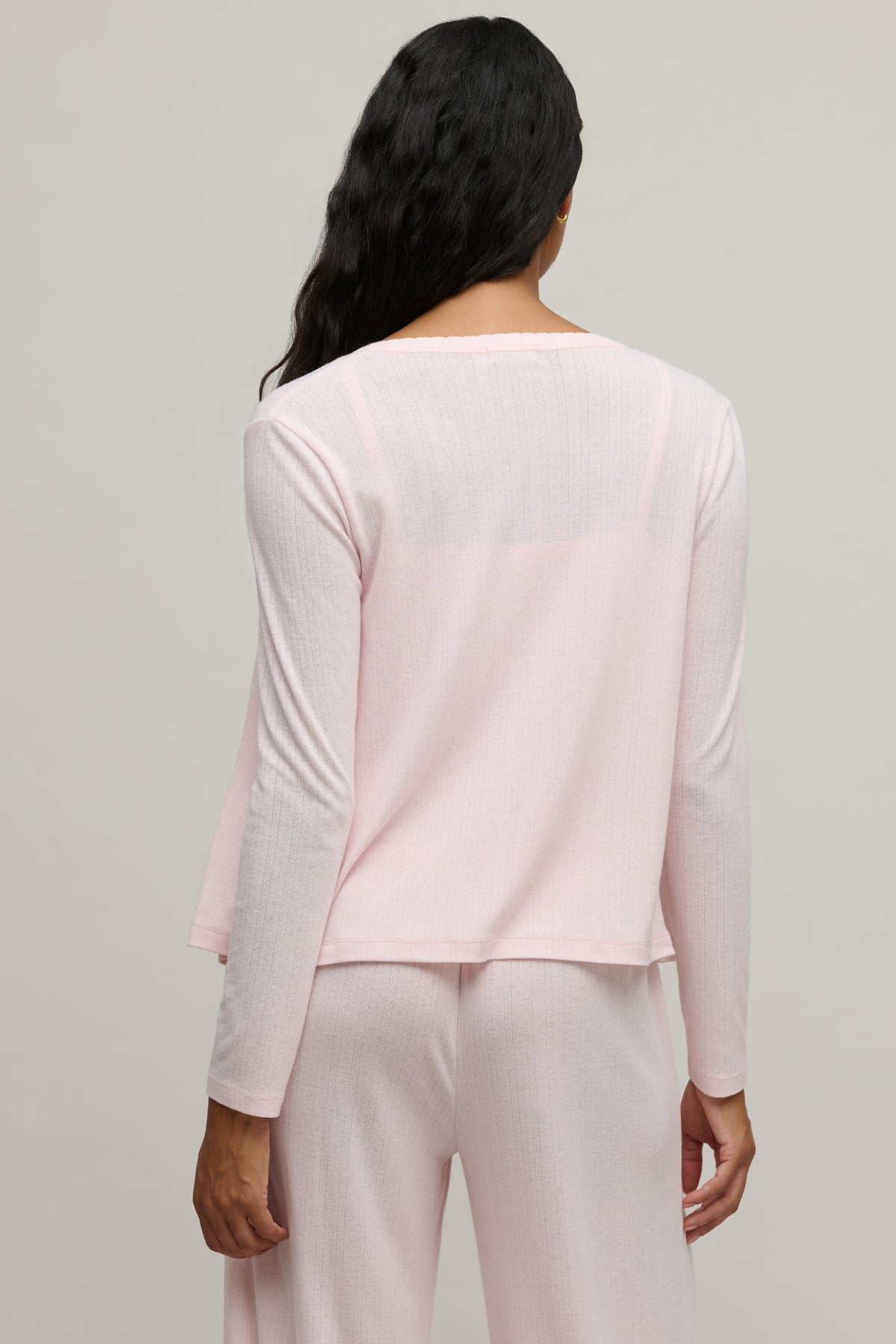 Barefoot Dreams Pointelle Rib Cardigan - Pink Sand