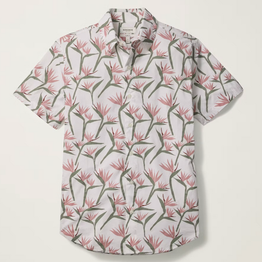 Bonobos Riviera Shirt - White Pink Birds Of Paradise