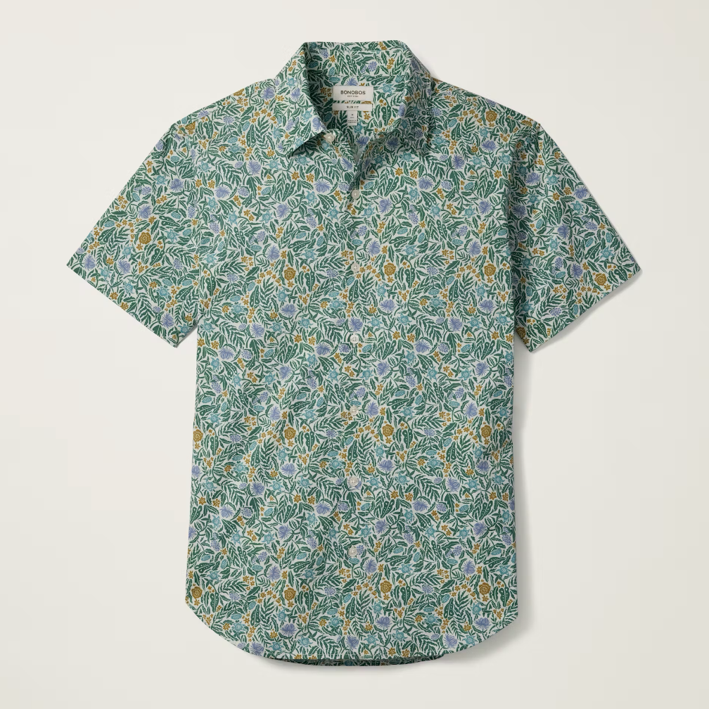 Bonobos Riviera Shirt - Green Blue Bouquets