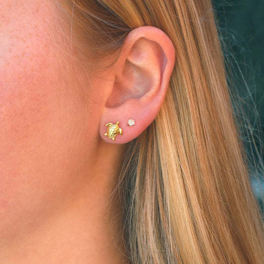 Kris Nations - Gold Sea Turtle Stud Earrings